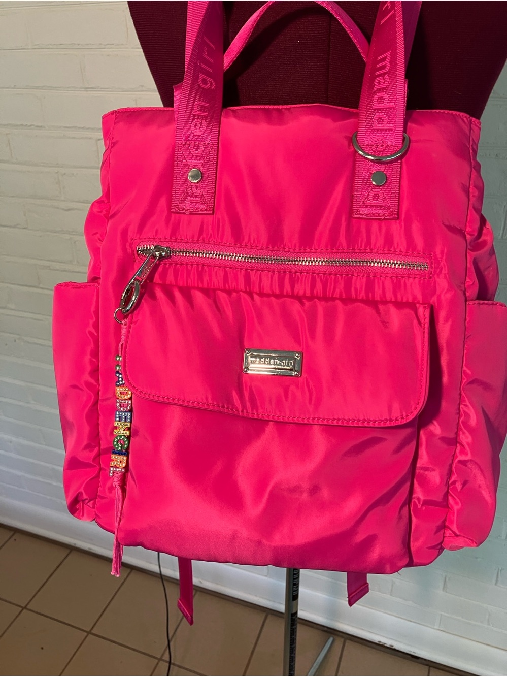 Madden Girl Hot Pink Nylon Tote Backpack - Picture 2 of 11